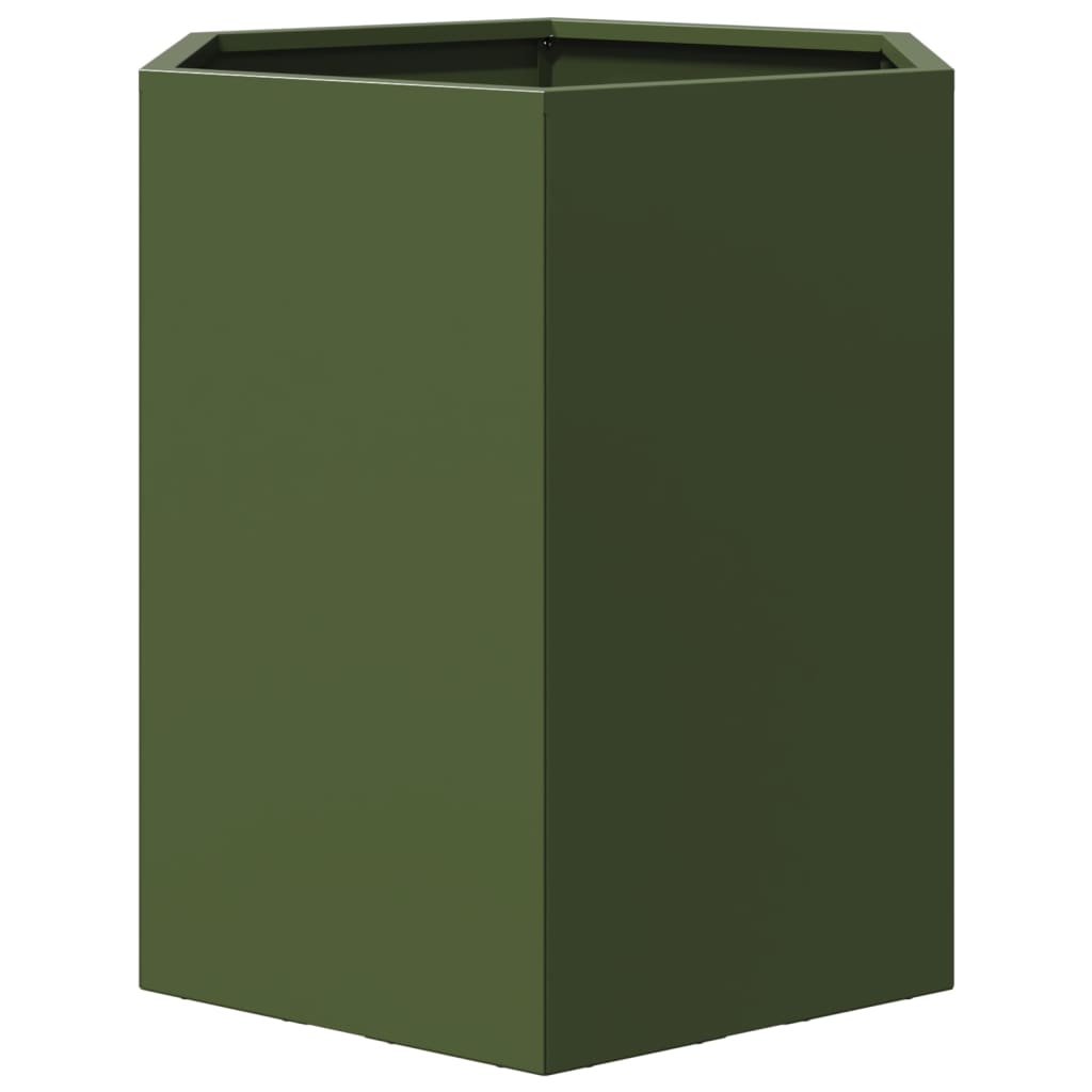 vidaXL Fioriere da Giardino 2pz Verde Oliva Esagono 46x40x45cm Acciaio
