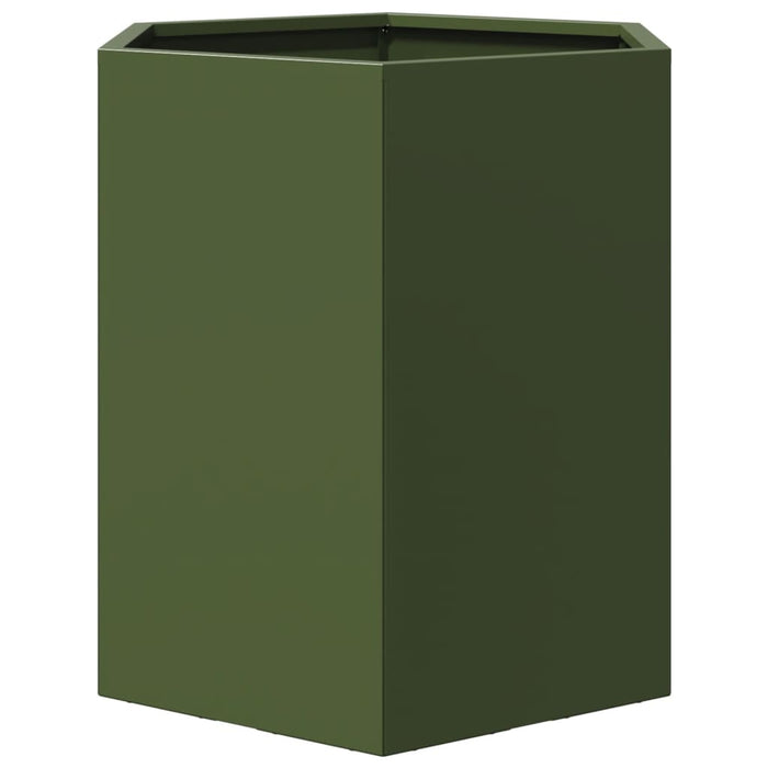 Fioriere da Giardino 2pz Verde Oliva Esagono 46x40x45cm Acciaio 851115