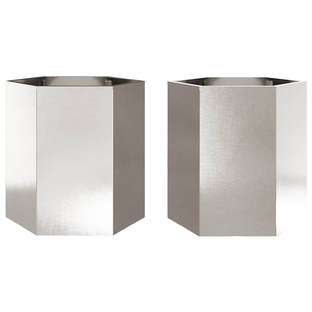 Vaso per fioriera aiuola rialzata piante fiori giardino terrazze set da 2 esagoni 46 x 40 x 45 cm acciaio inox argento 02_0039077