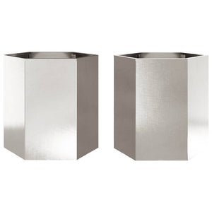 Vaso per fioriera aiuola rialzata piante fiori giardino terrazze set da 2 esagoni 46 x 40 x 45 cm acciaio inox argento 02_0039077