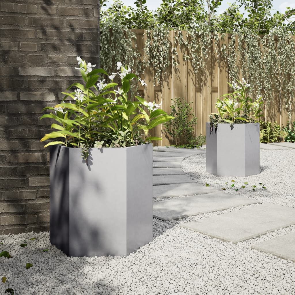 Fioriere da Giardino 2 pz Esagono 46x40x45cm Acciaio Zincato 851119