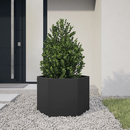 Fioriera da Giardino-Vaso da Esterno-Contenitore per Piante Nera Esagono 69x60x45 cm in Acciaio