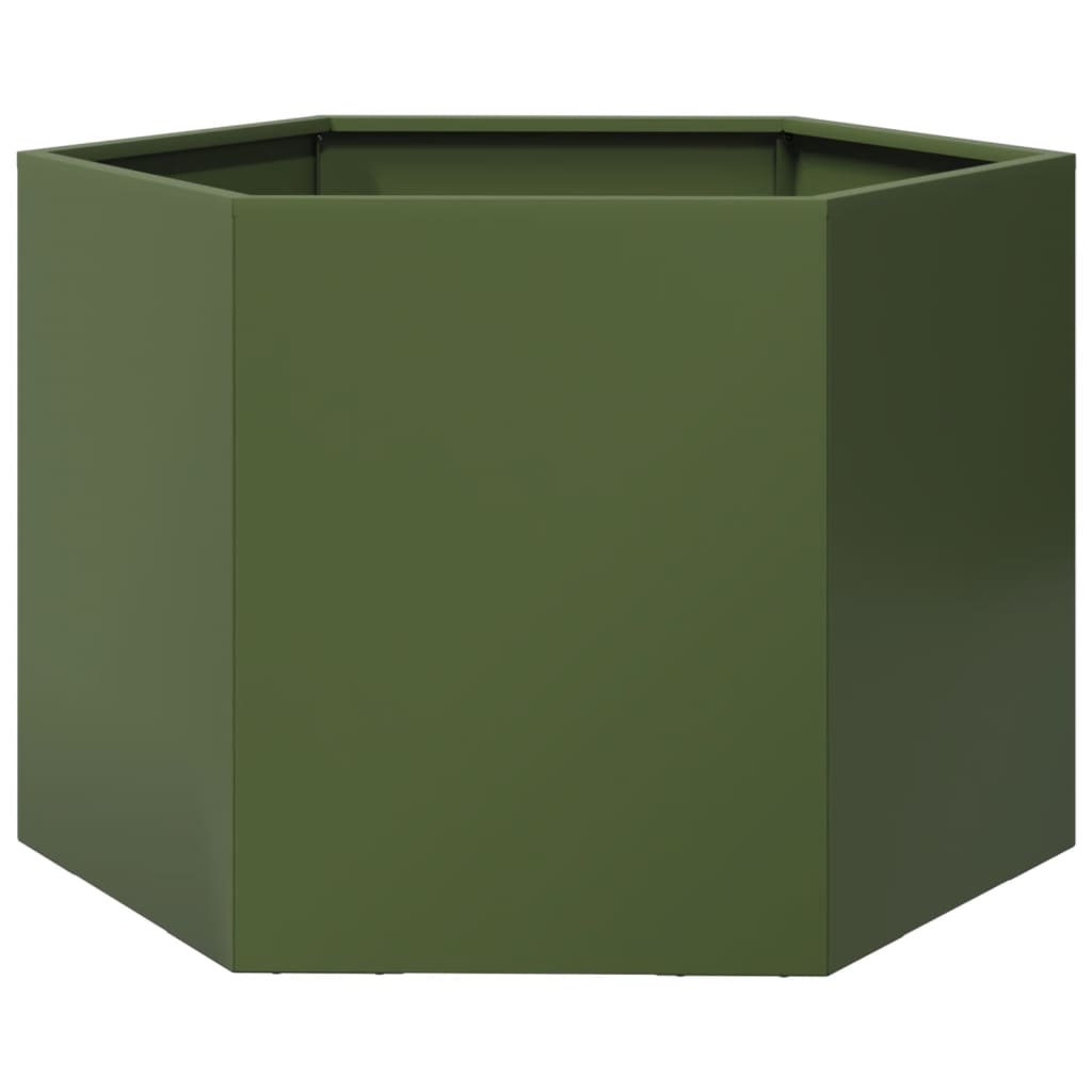 Fioriera da Giardino Verde Oliva Esagono 69x60x45 cm in Acciaio 851125