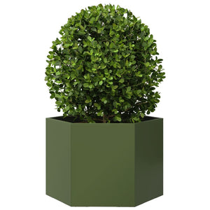 Fioriera da Giardino Verde Oliva Esagono 69x60x45 cm in Acciaio 851125