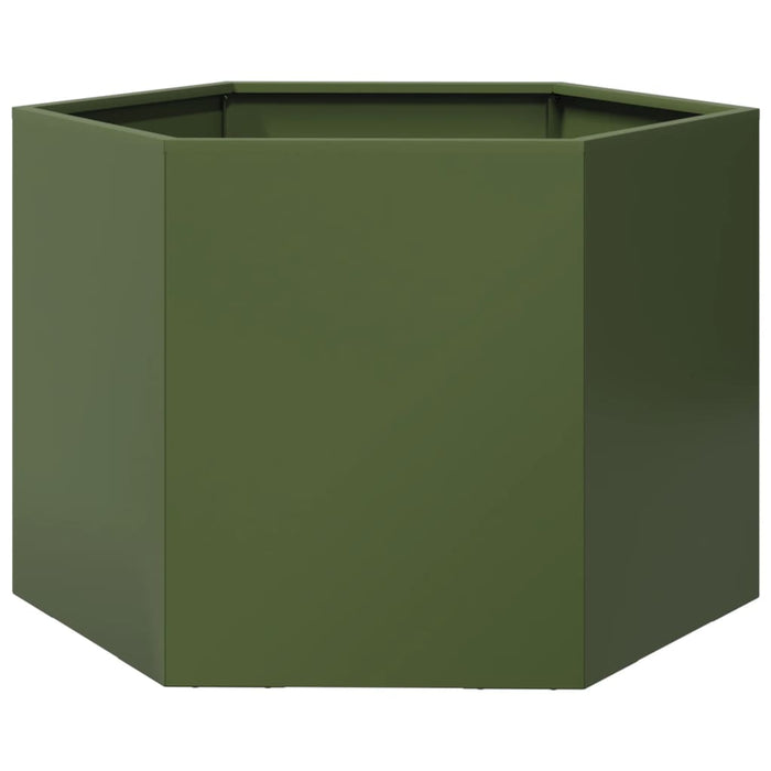 Fioriera da Giardino Verde Oliva Esagono 69x60x45 cm in Acciaio 851125