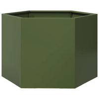 Fioriera da Giardino-Vaso da Esterno-Contenitore per Piante Verde Oliva Esagono 69x60x45 cm in Acciaio