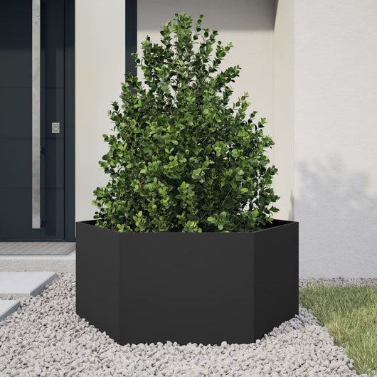 Fioriera da Giardino-Vaso da Esterno-Contenitore per Piante Nera Esagono 104x90x45 cm in Acciaio