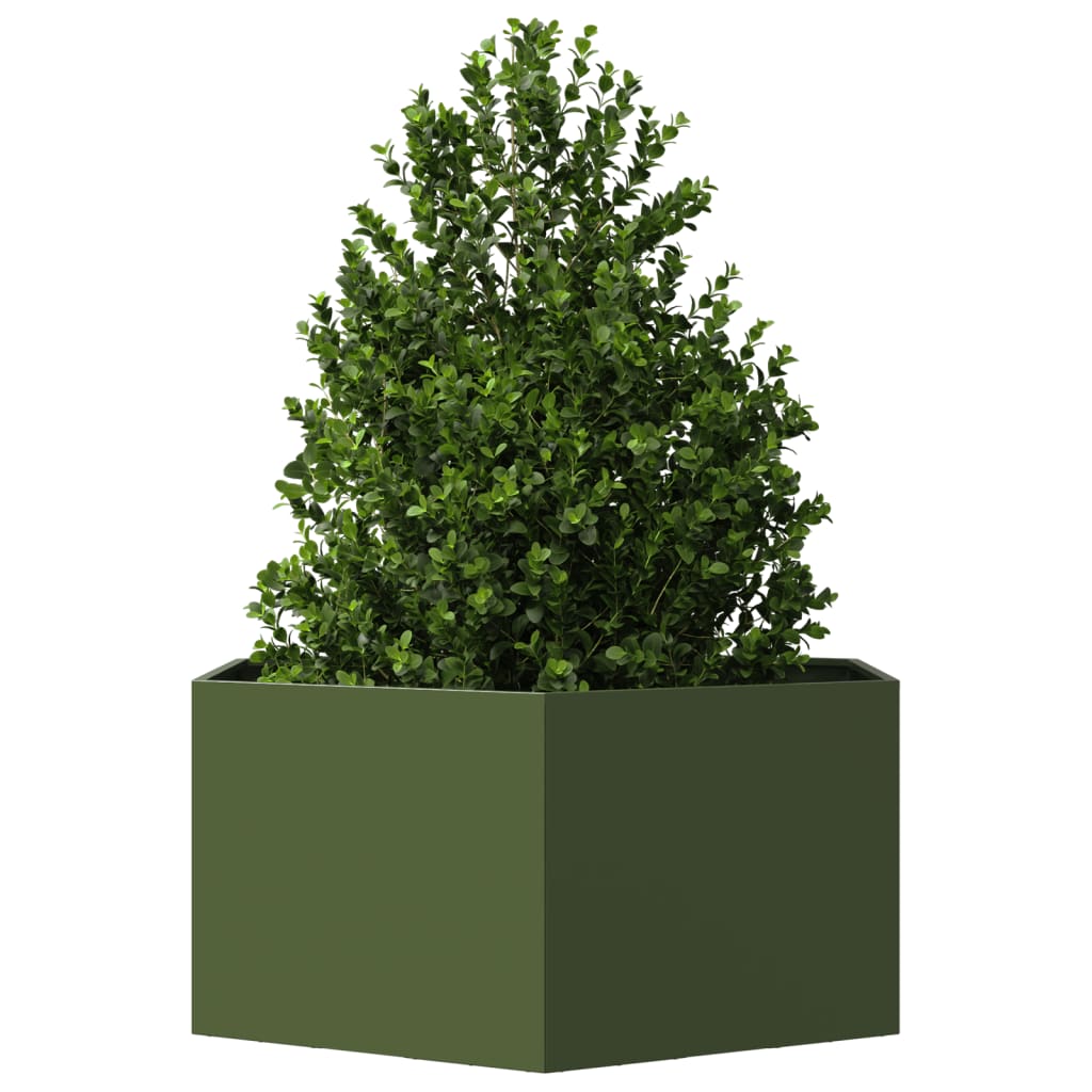 Fioriera da Giardino Verde Oliva Esagono 104x90x45 cm Acciaio 851132