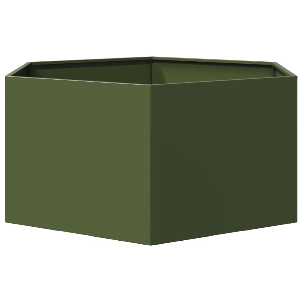 Fioriera da Giardino Verde Oliva Esagono 104x90x45 cm Acciaio 851132