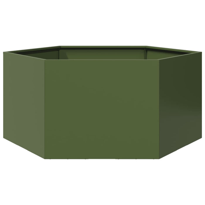 Fioriera da Giardino-Vaso da Esterno-Contenitore per Piante Verde Oliva Esagono 104x90x45 cm Acciaio