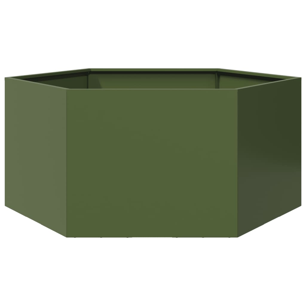 Fioriera da Giardino Verde Oliva Esagono 104x90x45 cm Acciaio 851132