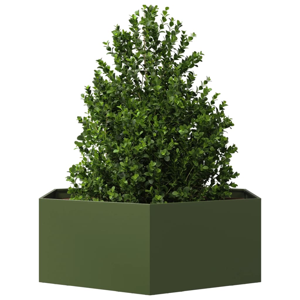 Fioriera da Giardino-Vaso da Esterno-Contenitore per Piante Verde Oliva Esagono 138x120x45 cm Acciaio