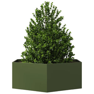 Fioriera da Giardino-Vaso da Esterno-Contenitore per Piante Verde Oliva Esagono 138x120x45 cm Acciaio