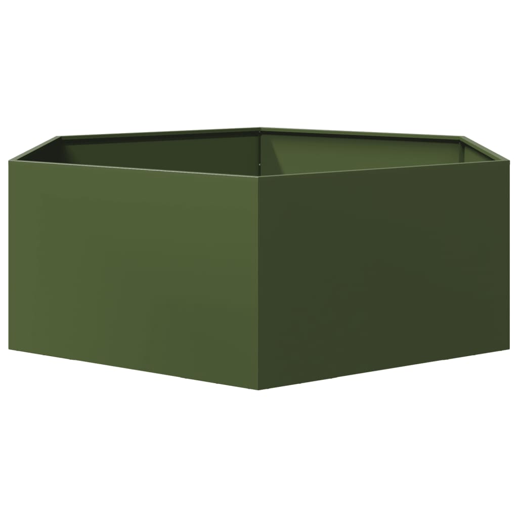 Fioriera da Giardino-Vaso da Esterno-Contenitore per Piante Verde Oliva Esagono 138x120x45 cm Acciaio