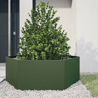 Fioriera da Giardino-Vaso da Esterno-Contenitore per Piante Verde Oliva Esagono 138x120x45 cm Acciaio
