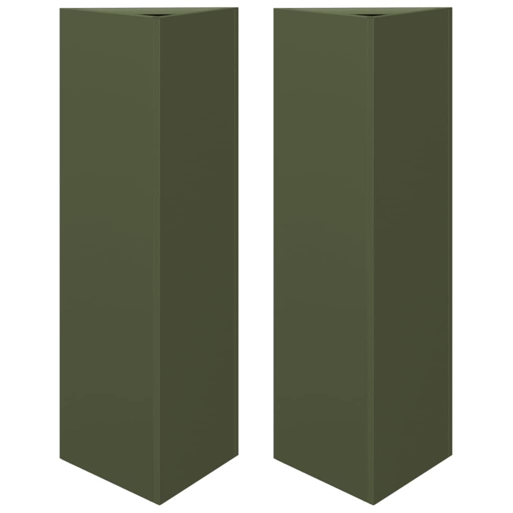 Fioriere 2 pz Verde Oliva Triangolari 30x26x75 cm in Acciaio 851150