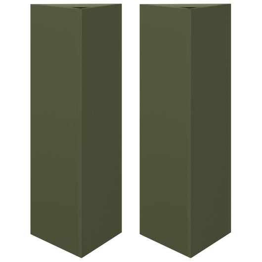 Fioriere 2 pz Verde Oliva Triangolari 30x26x75 cm in Acciaio 851150