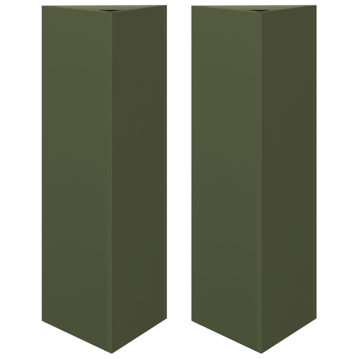 Fioriere 2 pz Verde Oliva Triangolari 30x26x75 cm in Acciaio 851150