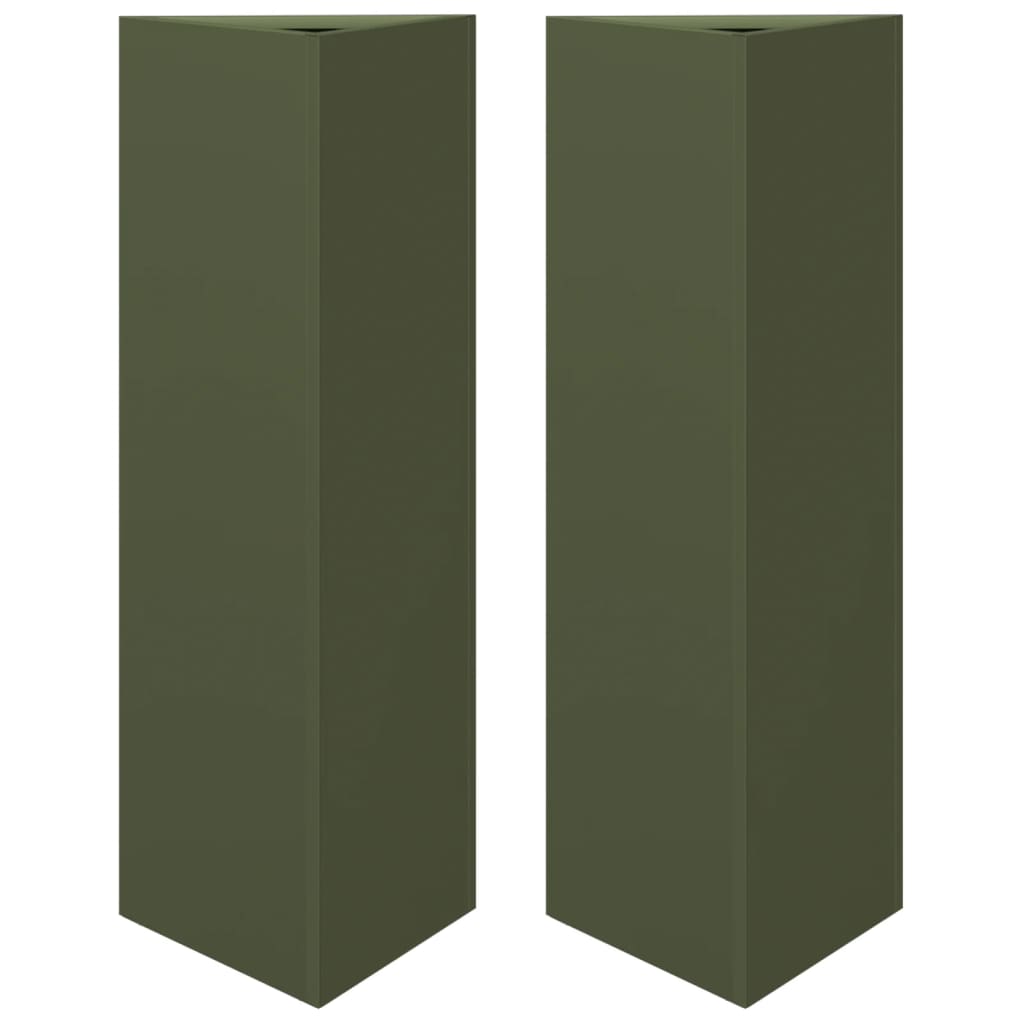 Vaso per fioriera aiuola rialzata piante fiori giardino terrazze set di 2 triangolari oliva 30 x 26 x 75 cm verde acciaio 02_0039089