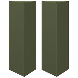 Fioriere 2 pz Verde Oliva Triangolari 30x26x75 cm in Acciaio