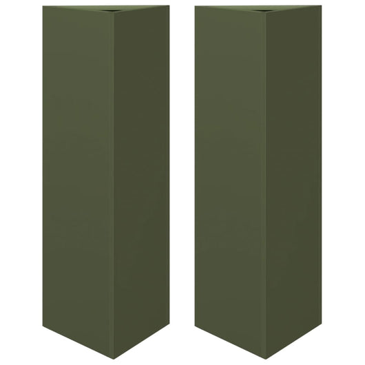 Fioriere 2 pz Verde Oliva Triangolari 30x26x75 cm in Acciaio