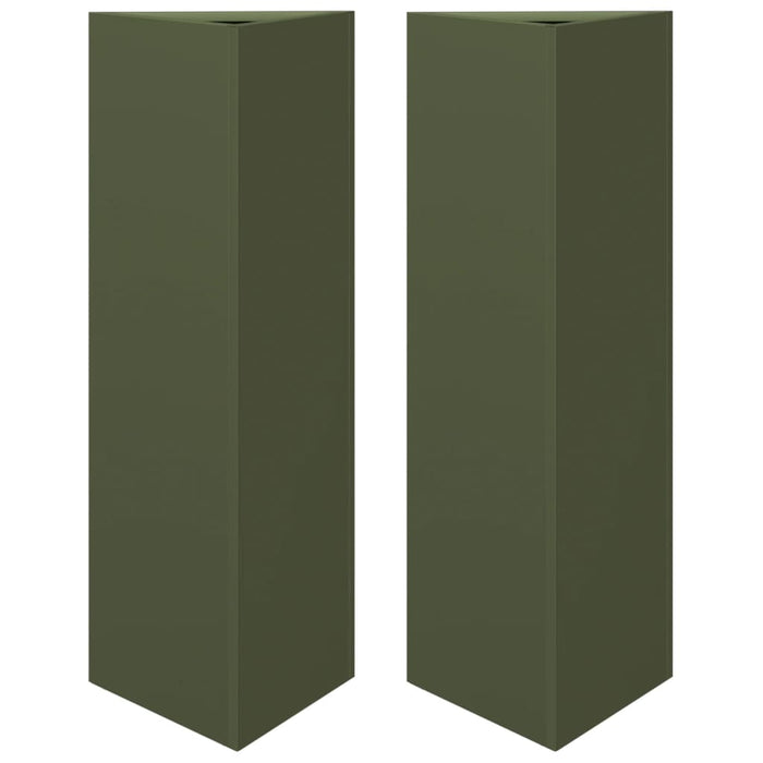 Fioriere 2 pz Verde Oliva Triangolari 30x26x75 cm in Acciaio