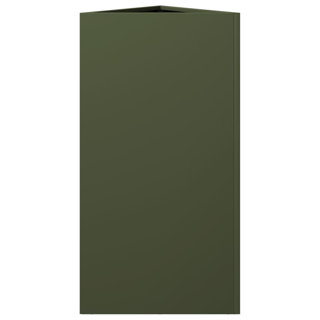 Fioriera-Vaso-Contenitore per Piante Verde Oliva Triangolare 40x34,5x70 cm in Acciaio