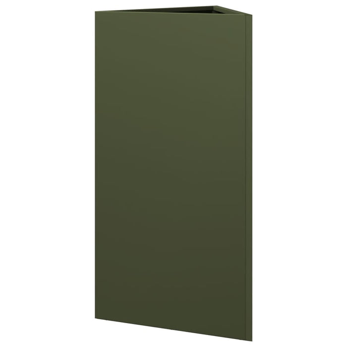 Fioriera-Vaso-Contenitore per Piante Verde Oliva Triangolare 40x34,5x70 cm in Acciaio