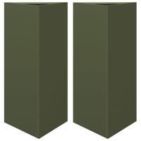 Vaso per fioriera aiuola rialzata piante fiori giardino terrazze set da 2 triangolari oliva 40 x 34,5 x 70 cm verde acciaio 02_0039090