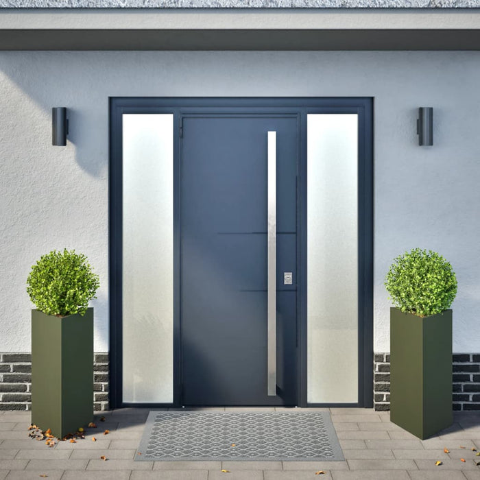 Fioriere 2 pz Verde Oliva Triangolari 40x34,5x70 cm in Acciaio 851164