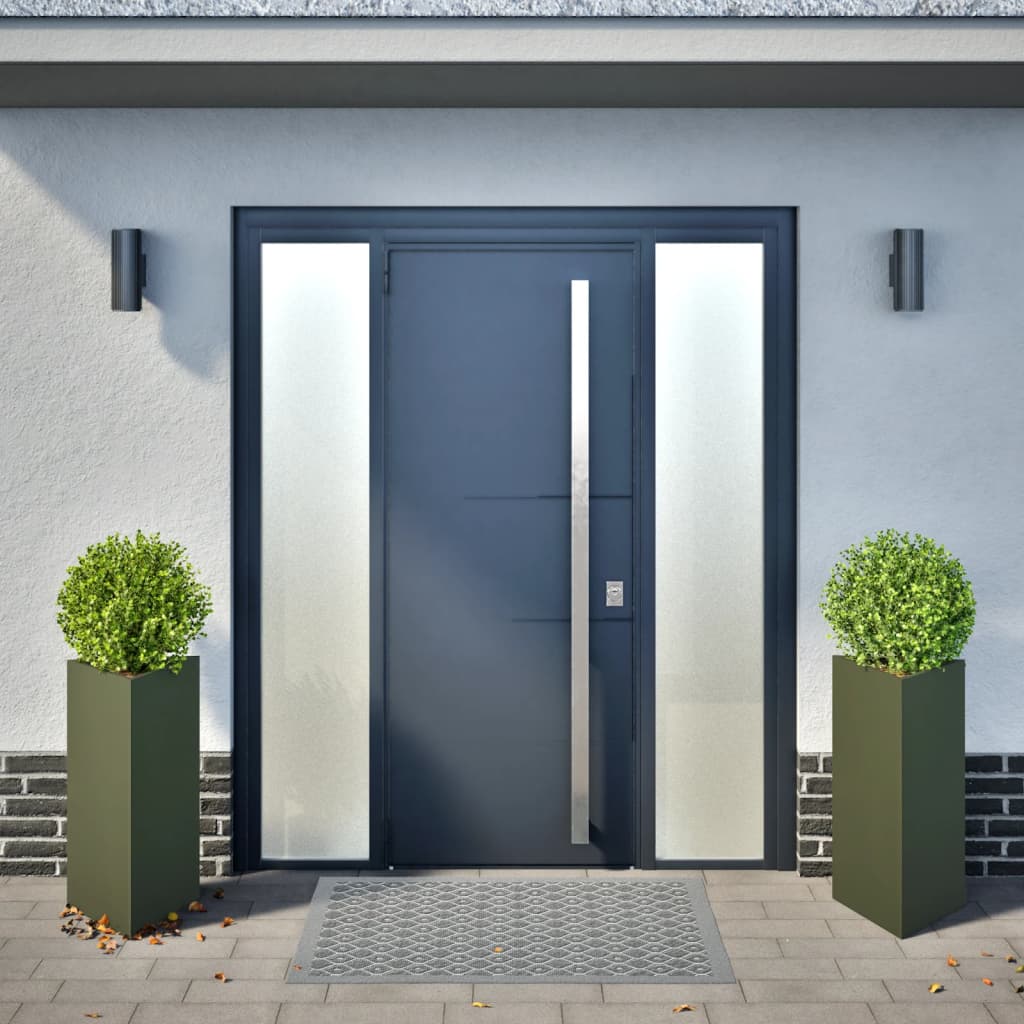 Fioriere 2 pz Verde Oliva Triangolari 40x34,5x70 cm in Acciaio