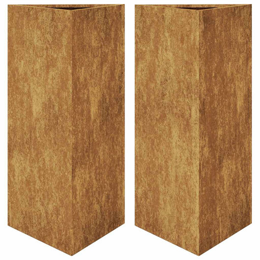 Vaso per fioriera aiuola rialzata piante fiori giardino terrazzi set da 2 triangolari 40 x 34,5 x 70 cm acciaio corten marrone 02_0039101