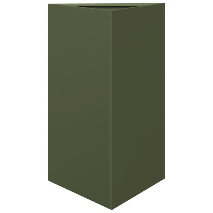 Fioriera da Giardino-Vaso da Esterno-Contenitore per Piante Verde Oliva Triangolare 50x43x75cm Acciaio
