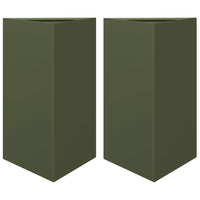Vaso per fioriera aiuola rialzata piante fiori giardino terrazze set di 2 triangolari oliva 50 x 43 x 75 cm verde acciaio 02_0039091