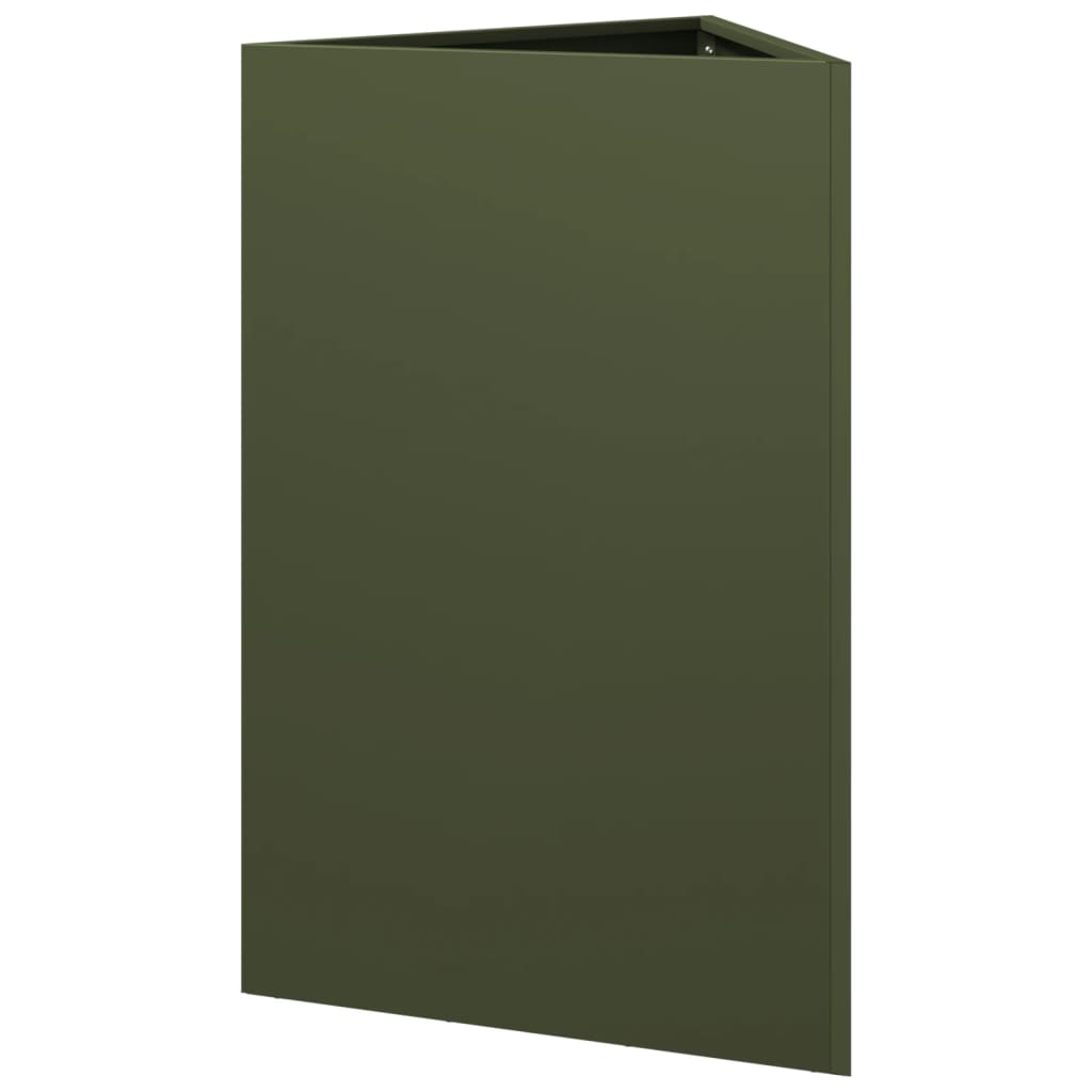 Vaso per fioriera aiuola rialzata piante fiori giardino terrazze set di 2 triangolari oliva 50 x 43 x 75 cm verde acciaio 02_0039091