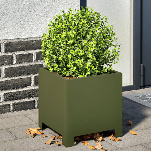 Fioriera da Giardino-Vaso da Esterno-Contenitore per Piante Verde Oliva 30x30x30 cm in Acciaio 378415
