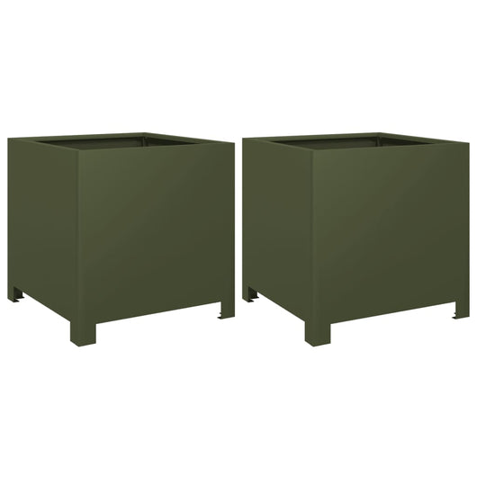 Vaso per fioriera aiuola rialzata piante fiori giardino terrazze set da 2 oliva 40 x 40 x 40 cm verde acciaio 02_0039082