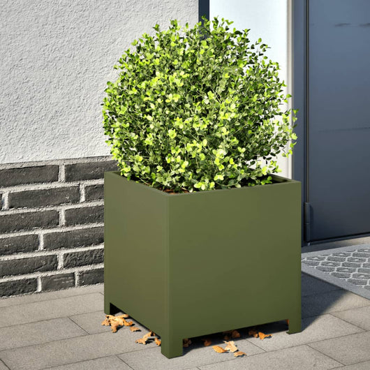 vidaXL Fioriere da Giardino 2 pz Verde Oliva 40x40x40 cm in Acciaio