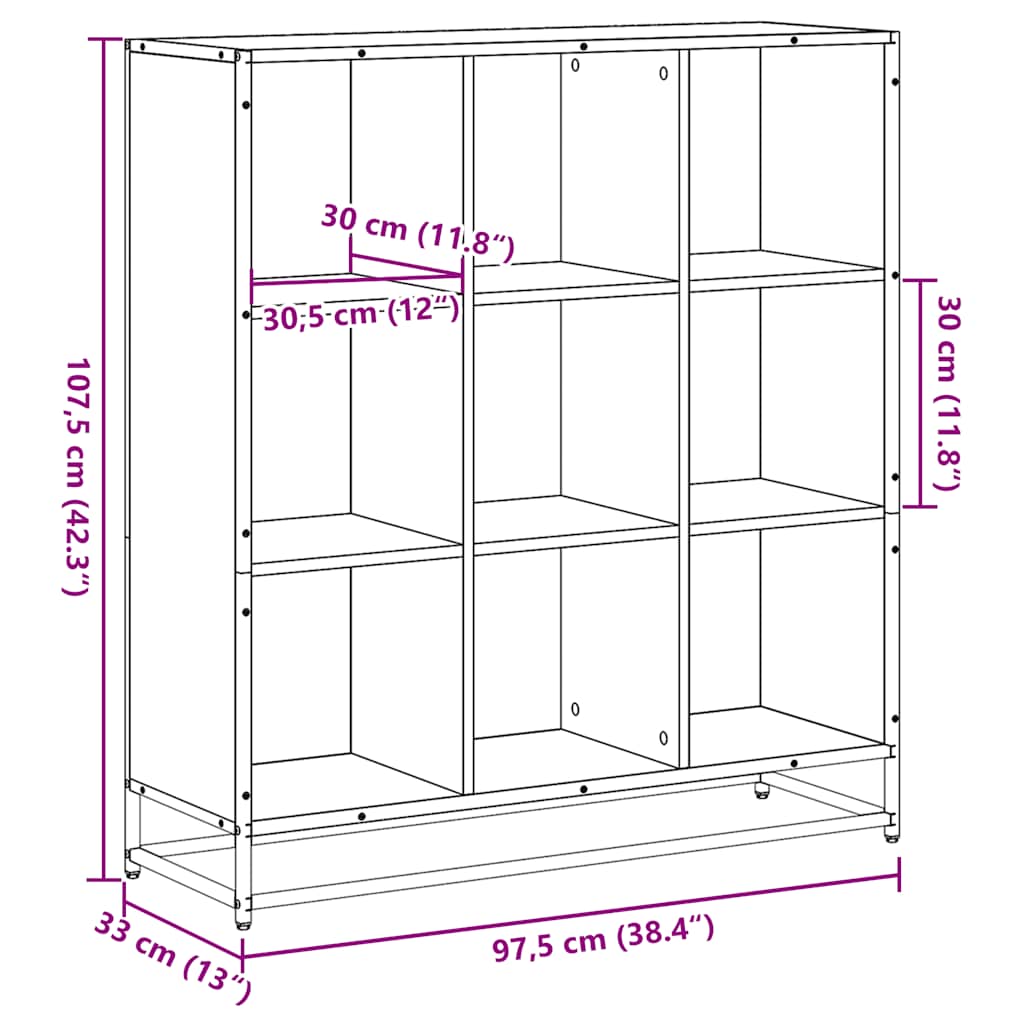 Libreria-Scaffale per Libri-Mobile di Stoccaggio Rovere Marrone 97,5x33x107,5 cm Multistrato e Metallo
