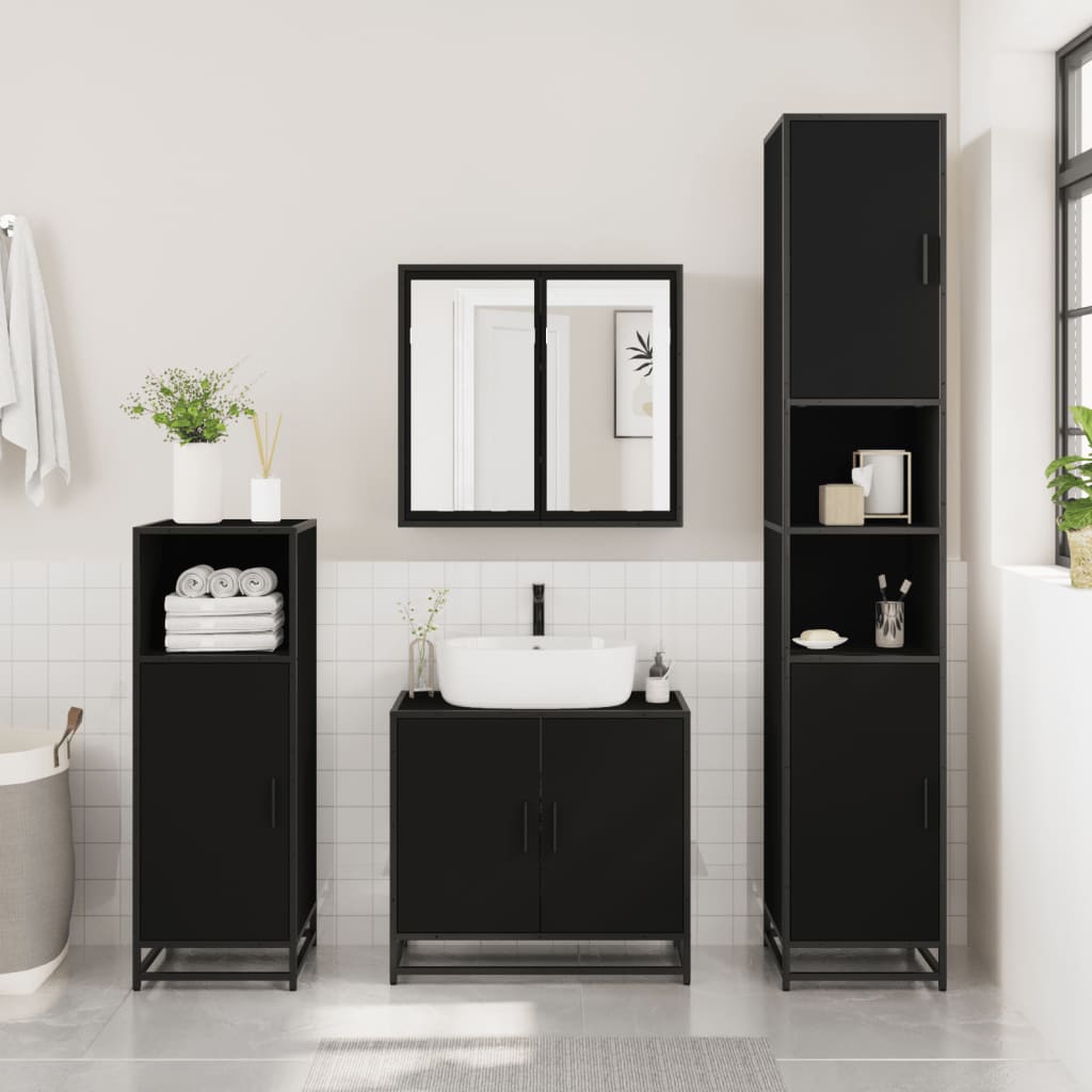 Mobile da Bagno Nero 35x37,5x188,5 cm in Truciolato e Metallo 3300880