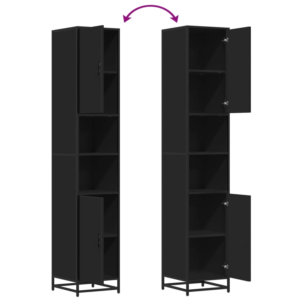 Mobile da Bagno Nero 35x37,5x188,5 cm in Truciolato e Metallo 3300880