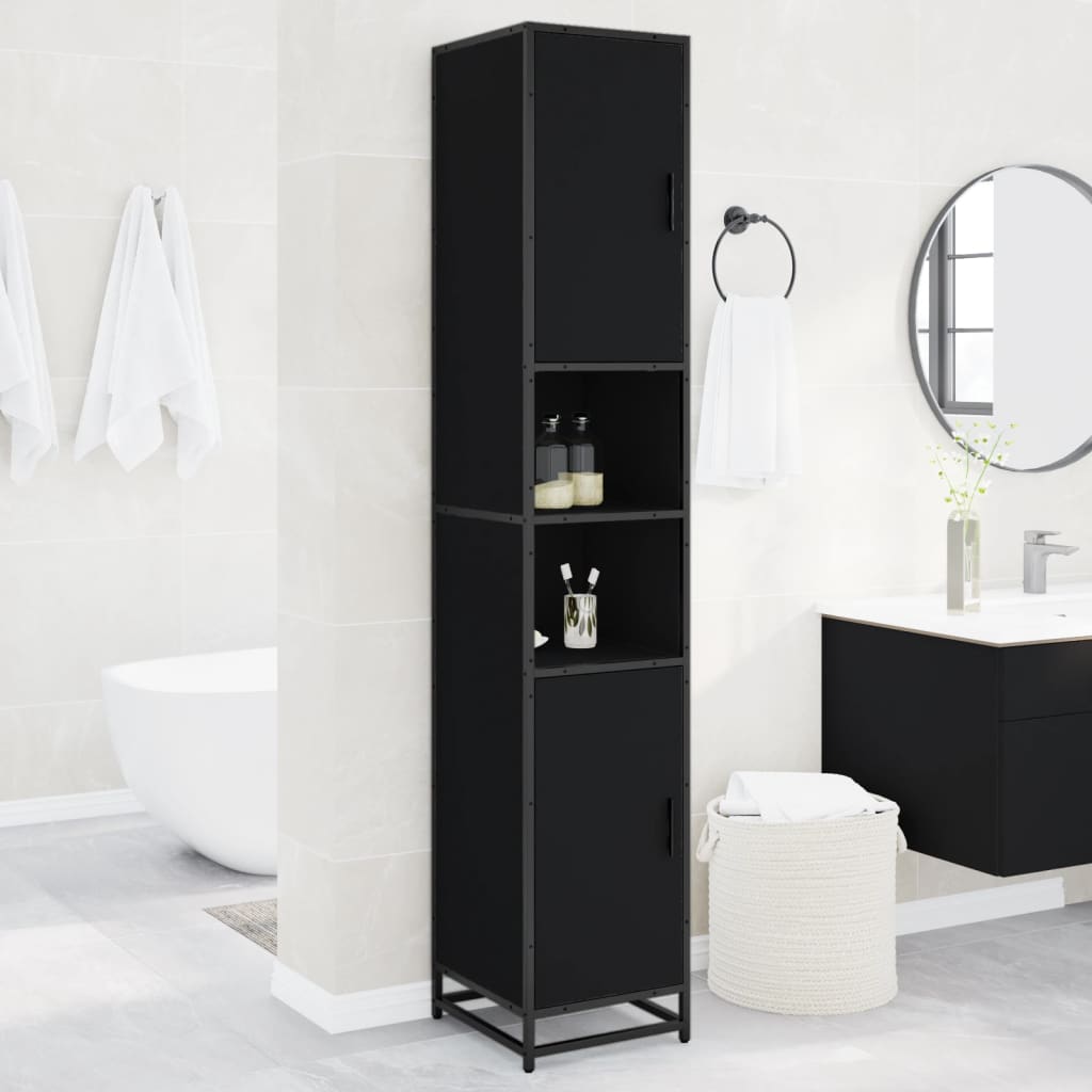 Mobile da Bagno Nero 35x37,5x188,5 cm in Truciolato e Metallo 3300880