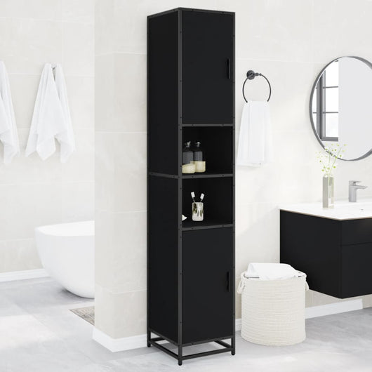 Mobile da Bagno Nero 35x37,5x188,5 cm in Truciolato e Metallo 3300880
