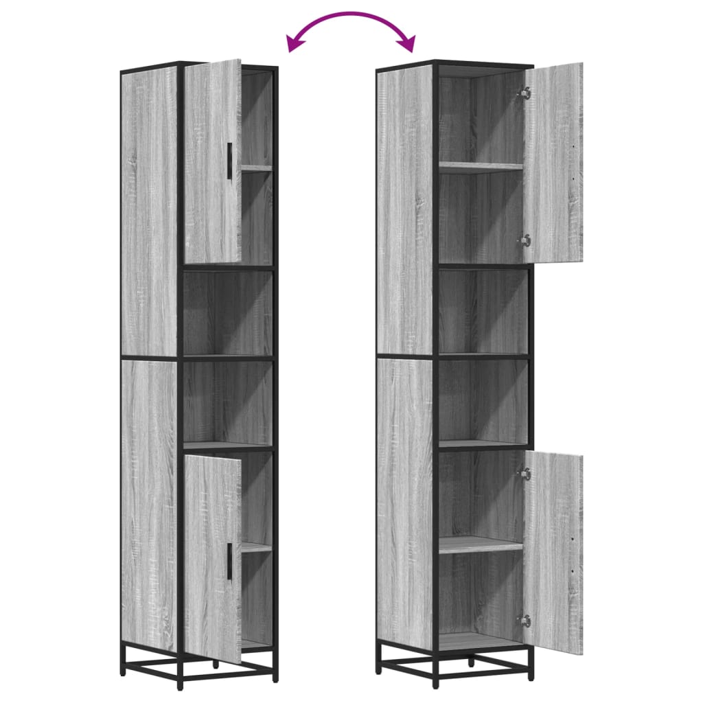 Mobile da Bagno Grigio 35x37,5x188,5 cm in Truciolato e Metallo