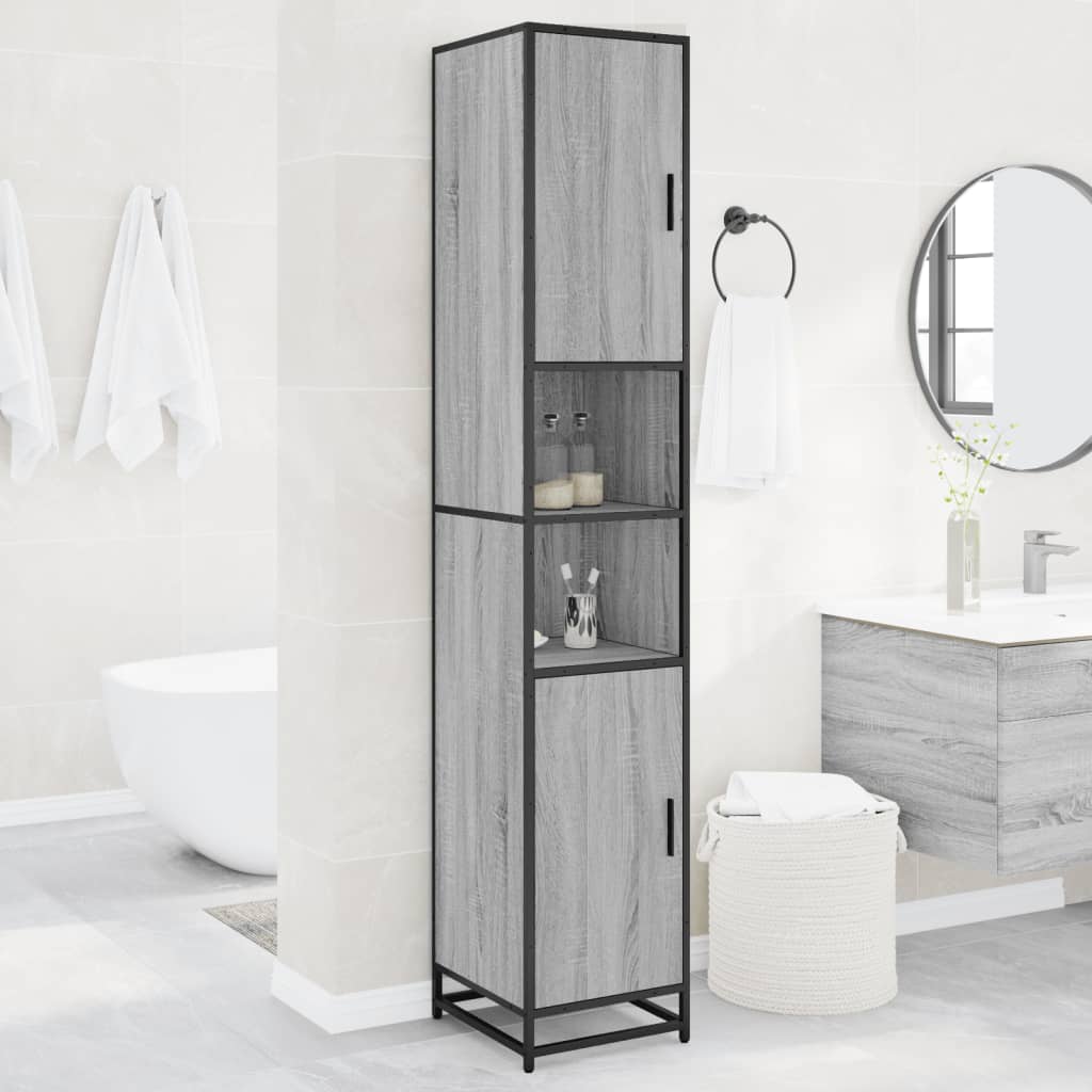 Mobile da Bagno Grigio 35x37,5x188,5 cm in Truciolato e Metallo