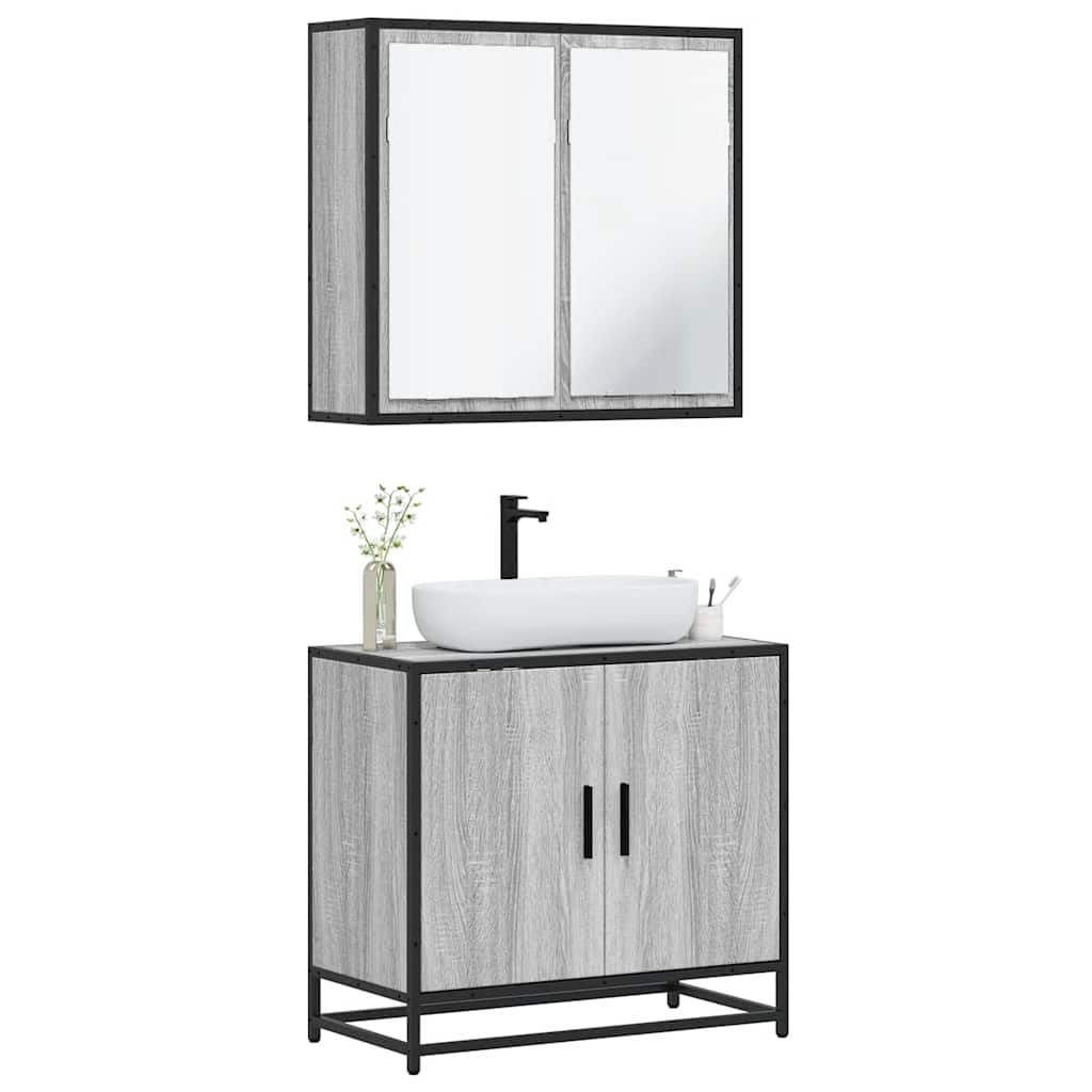 Set Mobili da Bagno 2 pz Grigio Sonoma in Legno Multistrato 3300888