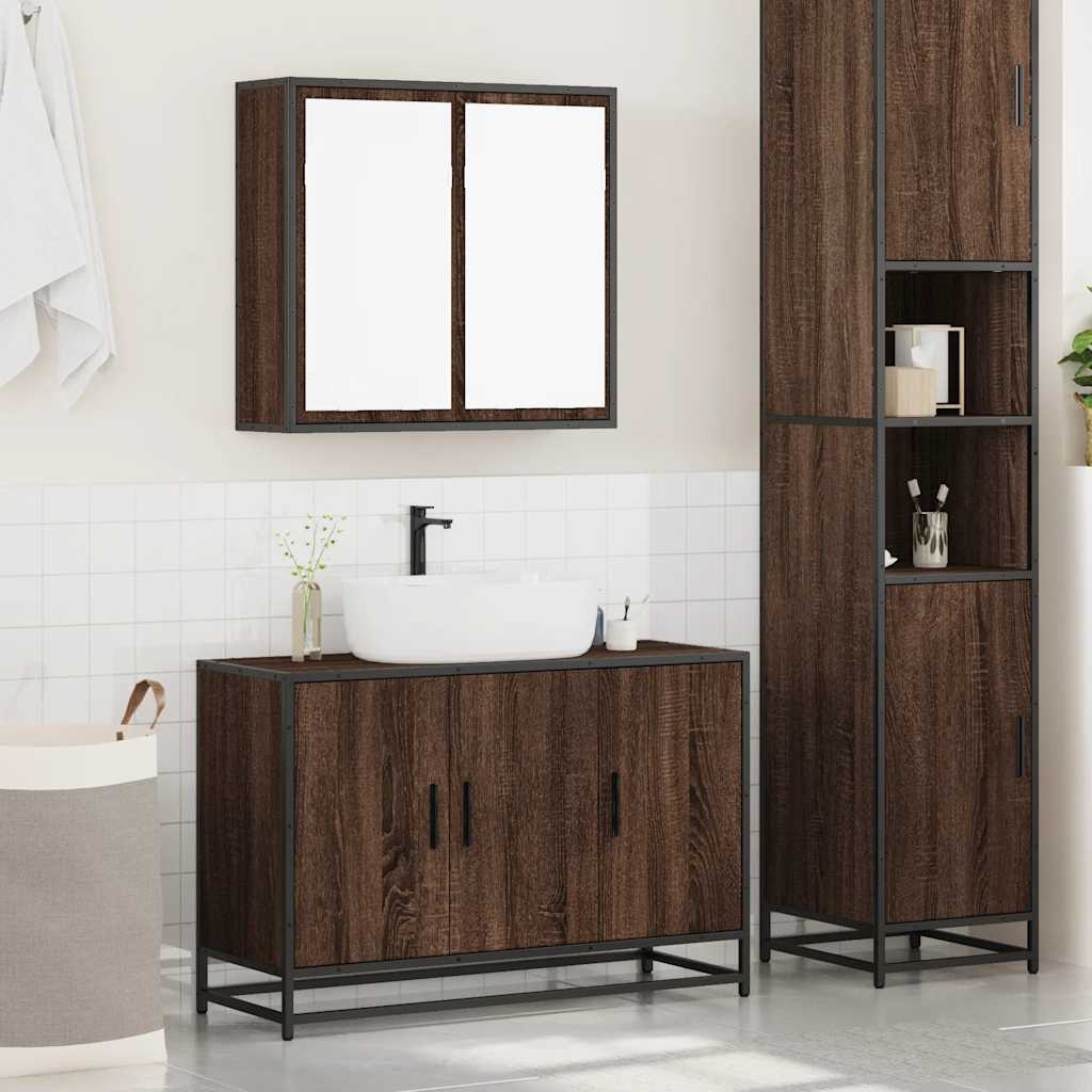 Set Mobili da Bagno 2 pz Rovere Marrone in Legno Multistrato 3300894