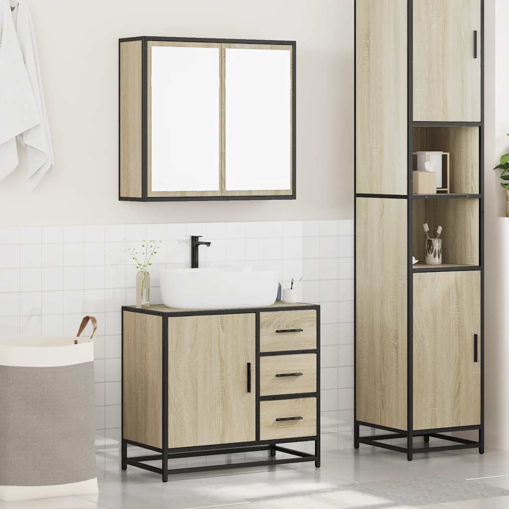 Set Mobili da Bagno 2 pz Rovere Sonoma in Legno Multistrato