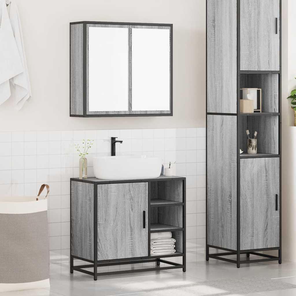 Set Mobili da Bagno 2 pz Grigio Sonoma in Legno Multistrato 3300908