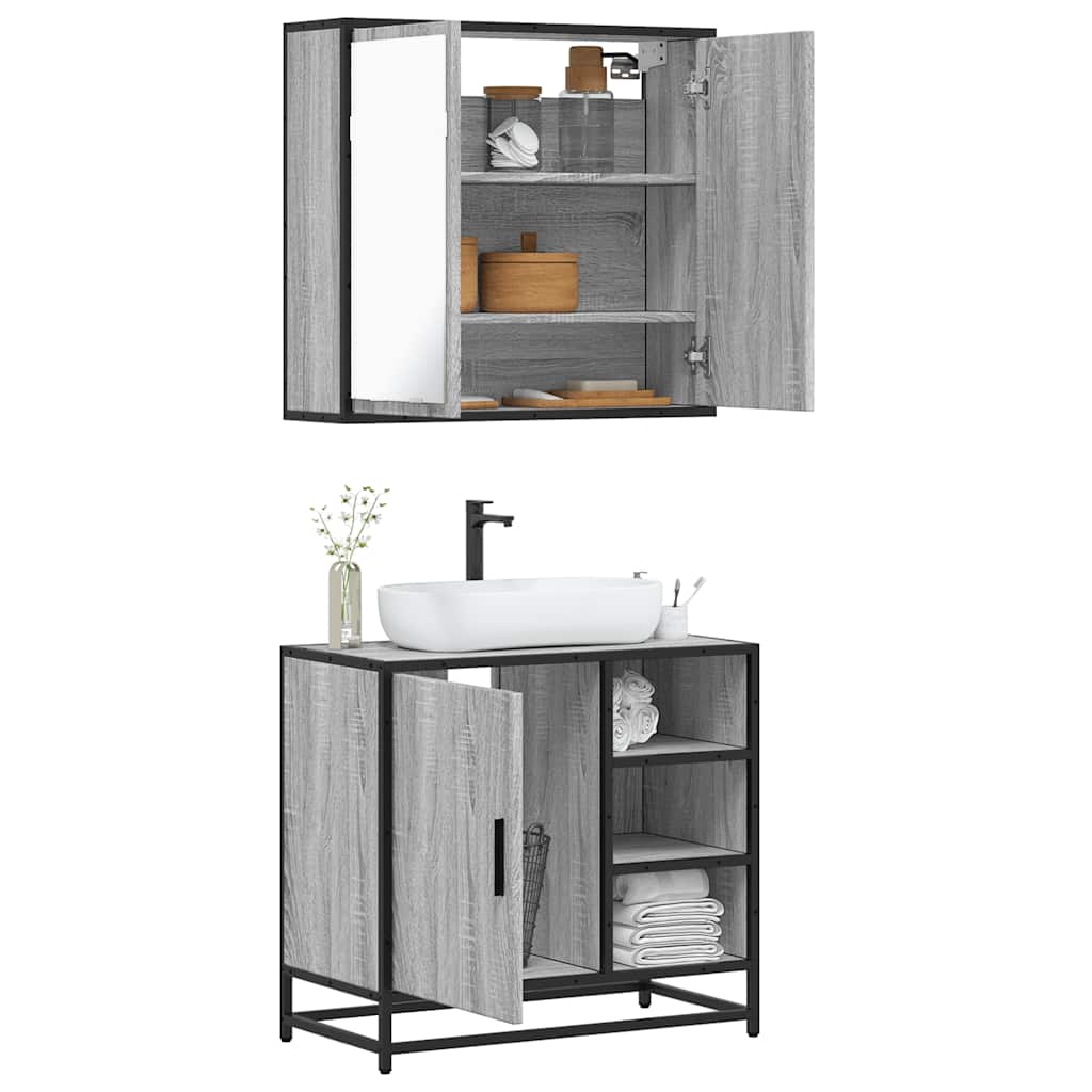 Set Mobili da Bagno 2 pz Grigio Sonoma in Legno Multistrato 3300908